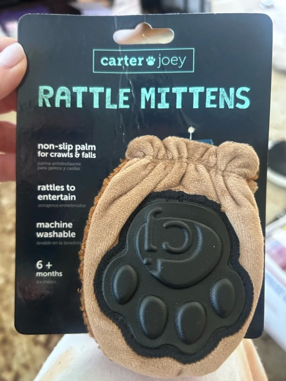 Carter's Joey Rattle Mittens - Tan and Black